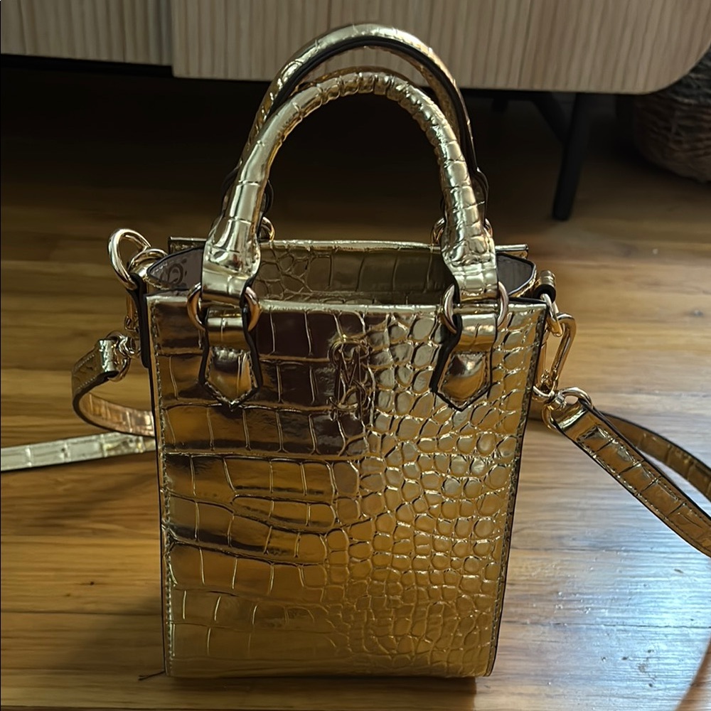 Steve Madden Gold Mini Bag with Croc-Embossed Texture